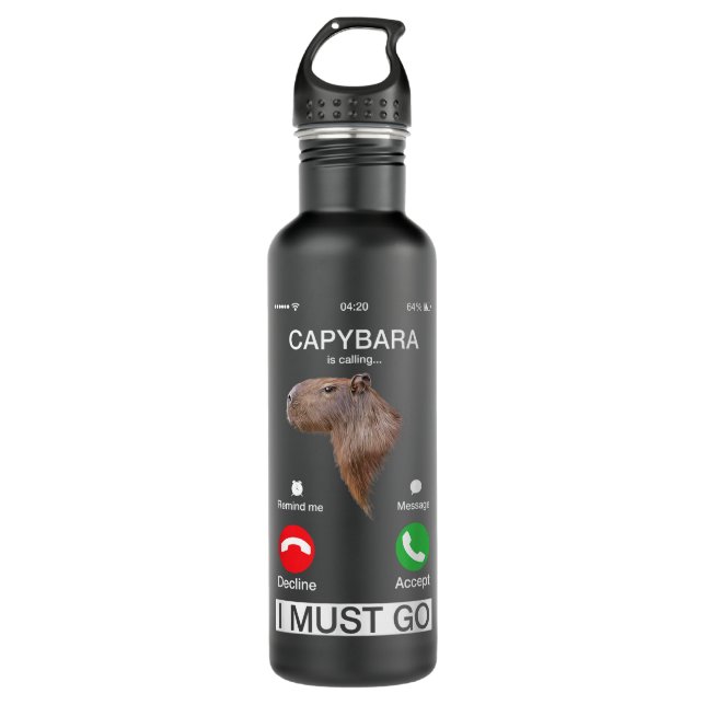Capybara Is Calling Funny Capibara Rodent Animal L Stainless Steel Water Bottle (Front)