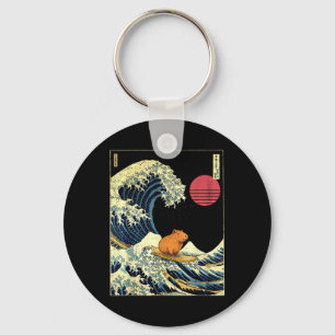 Capybara Japanese Kanagawa Wave Funny Surf Animal  Keychain