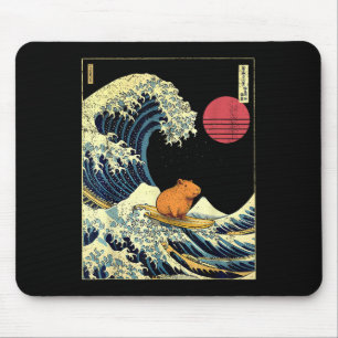Capybara Japanese Kanagawa Wave Funny Surf Animal Mouse Pad