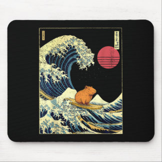 Capybara Japanese Kanagawa Wave Funny Surf Animal Mouse Pad