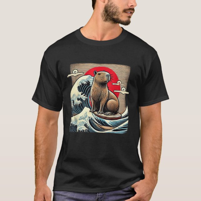 Capybara Japanese Kanagawa Wave Graphic Tee Weird  (Front)
