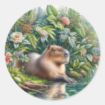 Capybara Jungle Art Classic Round Sticker
