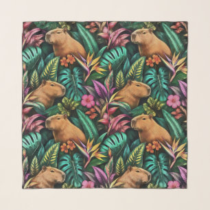 Capybara Jungle Dreams Seamless Surface Pattern Scarf