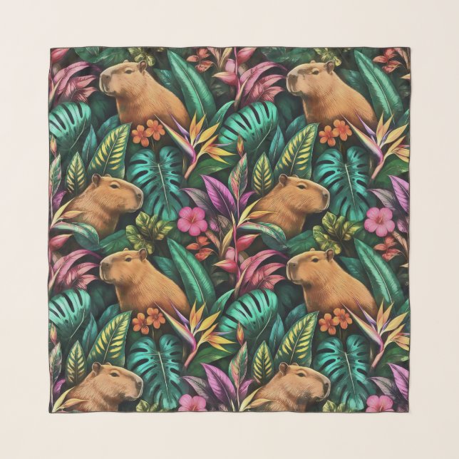 Capybara Jungle Dreams Seamless Surface Pattern Scarf (Front)