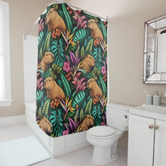 Capybara Jungle Dreams Seamless Surface Pattern Shower Curtain