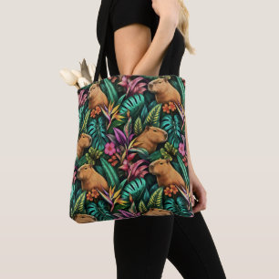 Capybara Jungle Dreams Seamless Surface Pattern Tote Bag