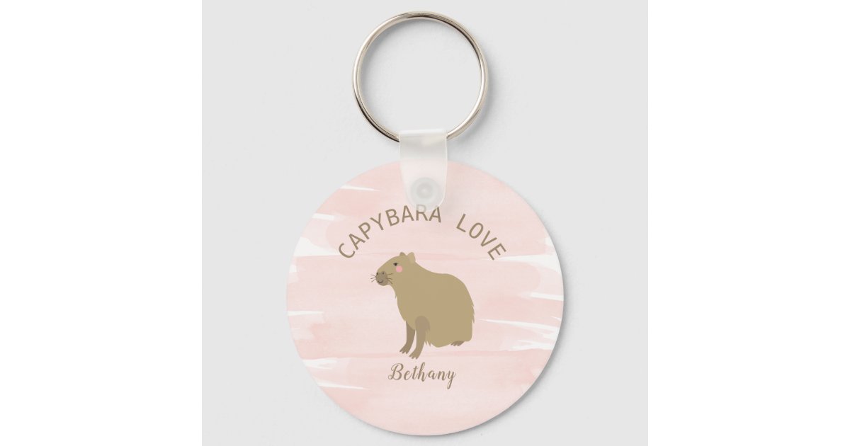 Capybara Kawaii Girly Pink Watercolor Keychain