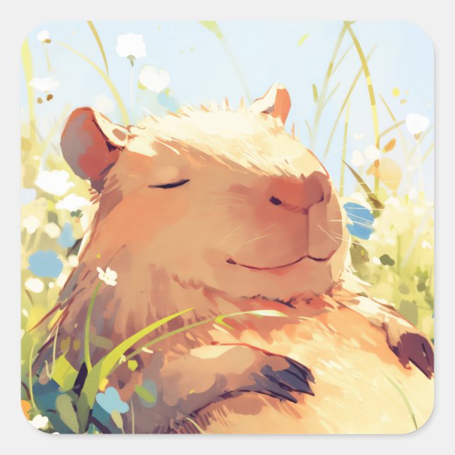 Capybara Lazy Days Square Sticker (Front)