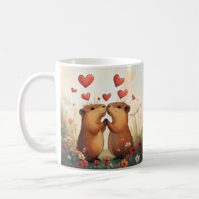 Capybara Love - A Romantic Meadow Moment Coffee Mug (Left)