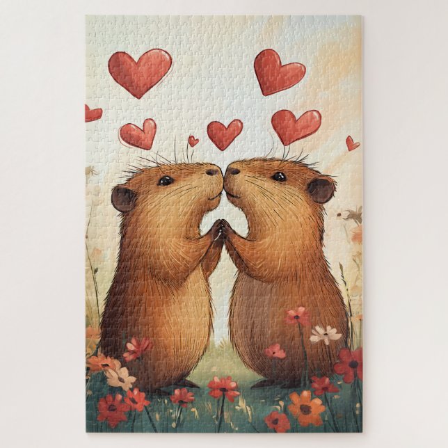Capybara Love - A Romantic Meadow Moment Jigsaw Puzzle (Vertical)
