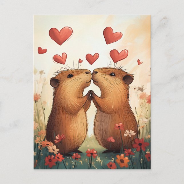 Capybara Love - A Romantic Meadow Moment Postcard (Front)