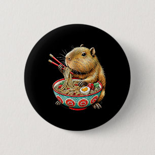 Capybara Loves Noodle Capybara Eating Japanese Ram Button