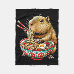 Capybara Loves Noodle Capybara Eating Japanese Ram Fleece Blanket