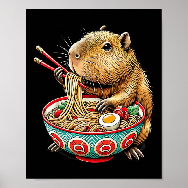 Capybara Loves Noodle Capybara Eating Japanese Ram Poster (Front)