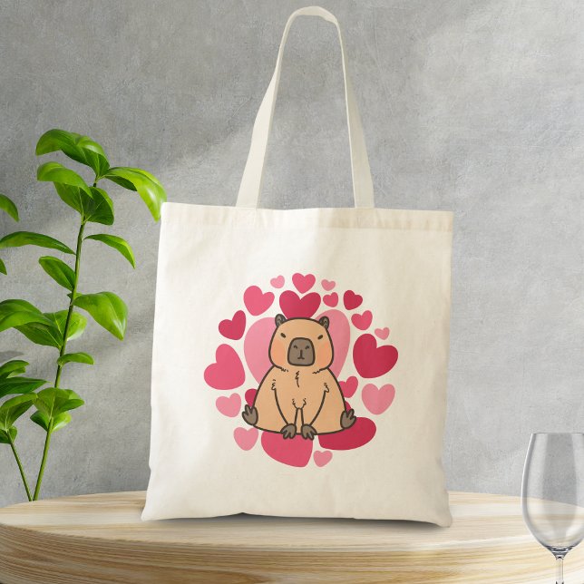 Capybara Loves with Lot of Hearts Tote Bag (Capybara lovers)
