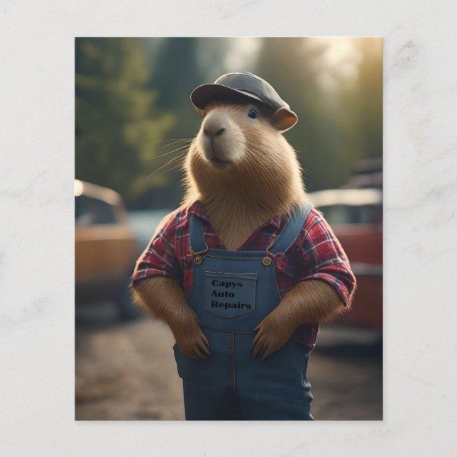 "Capybara Mechanic: Grease, Gears, and Good Vibes" Flyer (Front)
