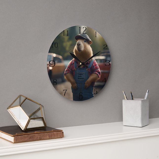 "Capybara Mechanic: Grease, Gears, and Good Vibes" Large Clock (Office)