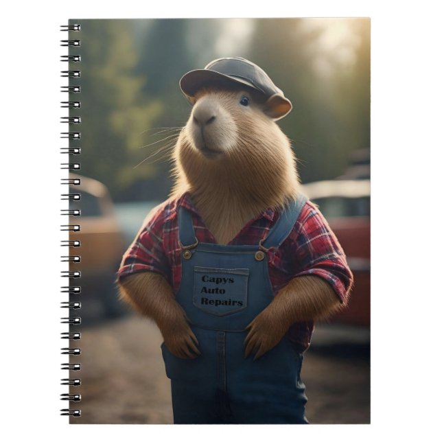 "Capybara Mechanic: Grease, Gears, and Good Vibes" Notebook (Front)