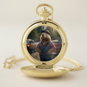 "Capybara Mechanic: Grease, Gears, and Good Vibes" Pocket Watch