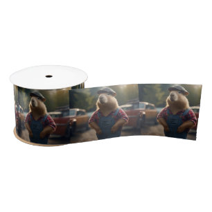 "Capybara Mechanic: Grease, Gears, and Good Vibes" Satin Ribbon