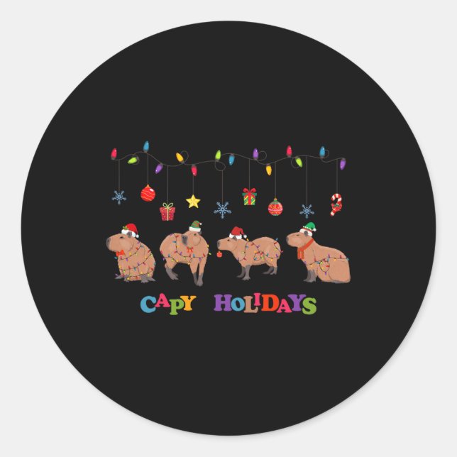 Capybara Merry Christmas Capybaras Lover Funny Cap Classic Round Sticker (Front)