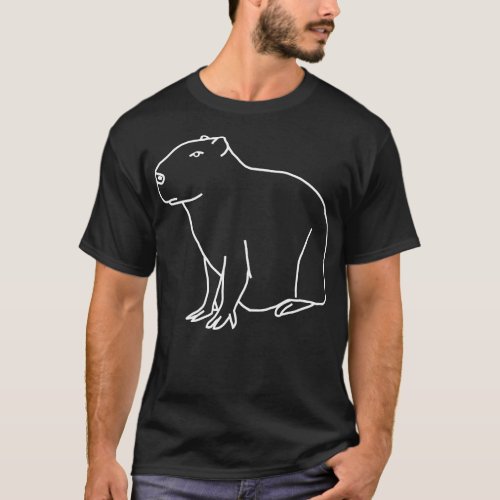 Capybara Minimal White Line Drawing T_Shirt