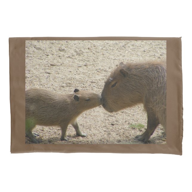 Capybara Mom and Baby Pillow Case (Front)