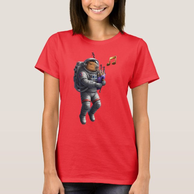 Capybara Musician in Space T-shirt (Front)