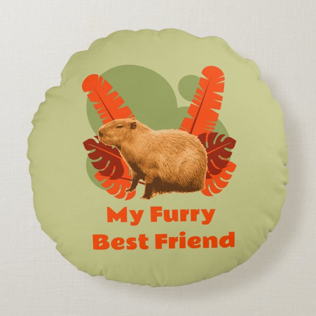 Capybara My Furry Best Friend Round Pillow (Front)
