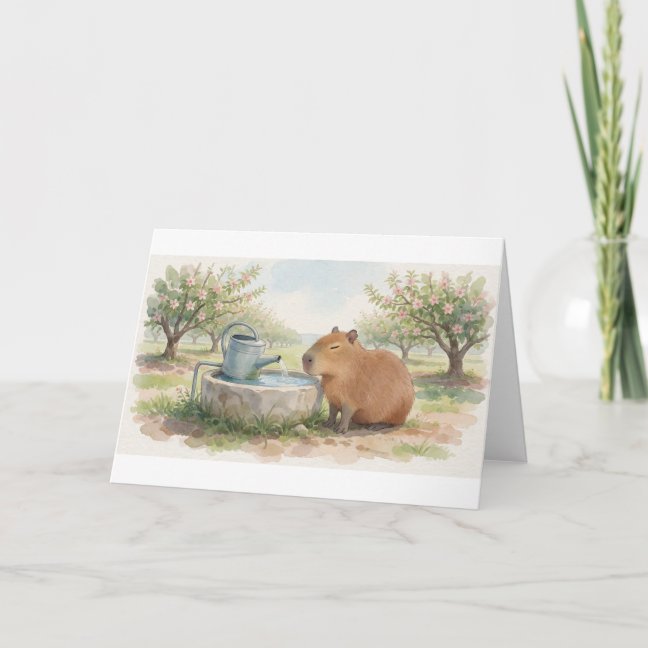 Capybara Napping Beside The Orchard Watering Troug Card