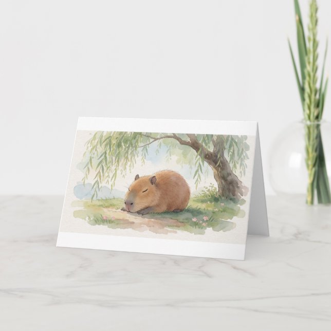 Capybara Napping Under The Willow Canopy Greeting  Card (Front)
