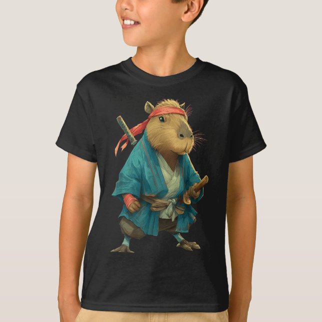 Capybara Ninja Samurai Japan Funny Japanese Graphi T-Shirt (Front)