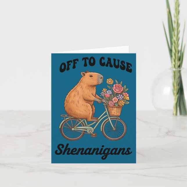 Capybara off to cause shenanigans st patricks day card (Front)