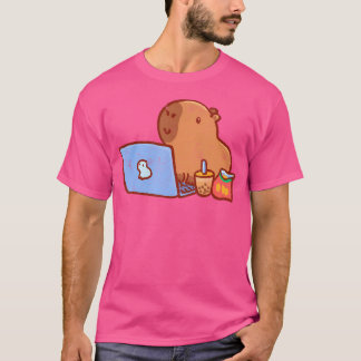 Capybara On A Laptop With Snacks And Drink Capybar T-Shirt