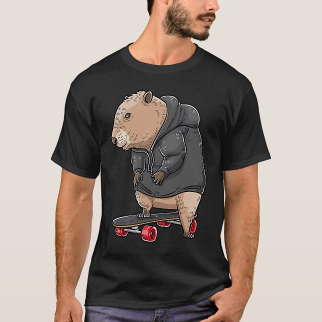 Capybara On A Skateboard Rodent Skater Skateboarde T-Shirt (Front)