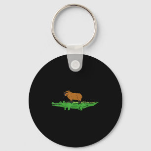Capybara On Crocodile Capy Alligator Rodent Men Wo Keychain