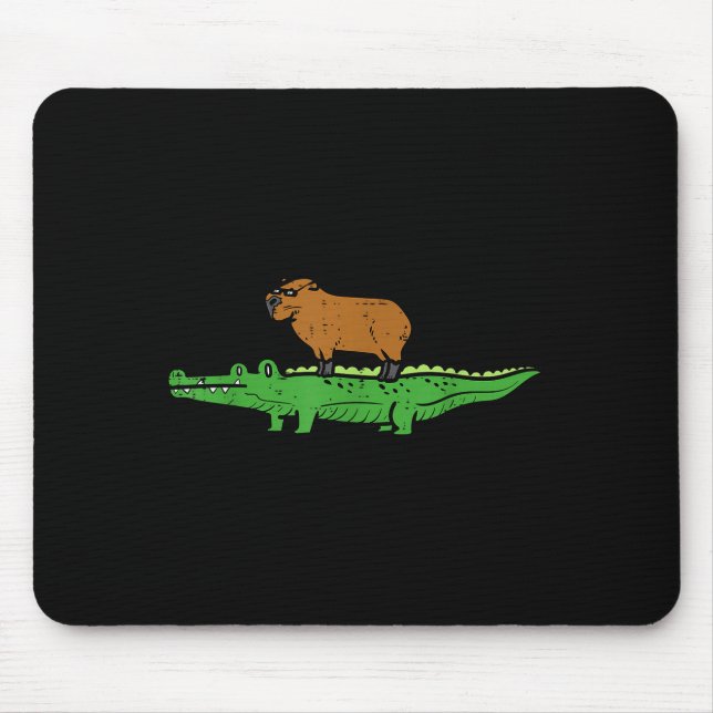 Capybara On Crocodile Capy Alligator Rodent Men Wo Mouse Pad (Front)
