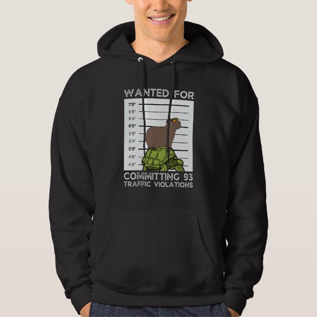 Capybara On Tortoise Wanted Mugshot Hoodie (Front)