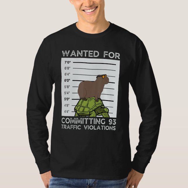 Capybara On Tortoise Wanted Mugshot T-Shirt (Front)