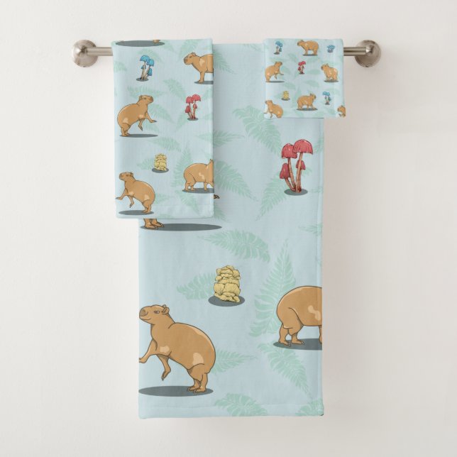 Capybara Pattern Bath Towel Set (Insitu)