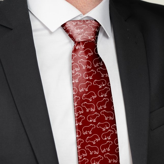 Capybara Pattern Neck Tie (This quirky and minimalist capybara pattern is a playful celebration of individuality and charm. )