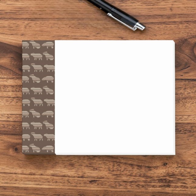 Capybara Pattern Post-It Notes (A notepad with a side bar border of graphic capybara silhouettes and geometric shapes in brown.)