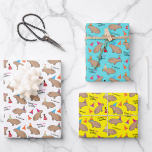 Capybara Personalized Birthday Hand-Illustrated Wrapping Paper Sheets