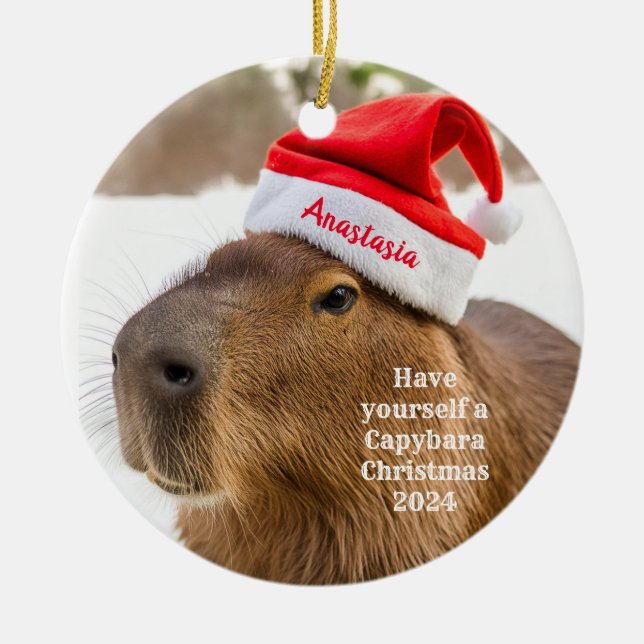 Capybara Personalized Christmas Ornament (Front)
