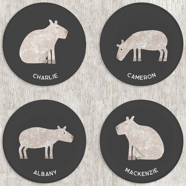 Capybara Personalized Coaster Set (Fun Capybara personalized name coasters)