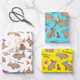 Capybara Personalized Hand-Illustrated Birthday Wrapping Paper Sheets