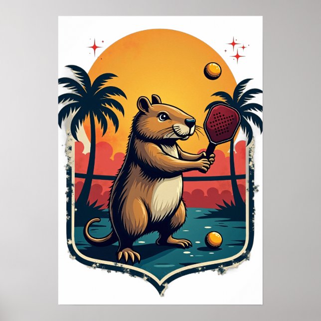 Capybara Pickleball Club Retro Logo Tee Sticker Ca Poster (Front)