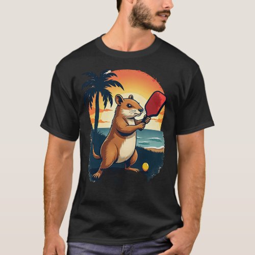 Capybara Pickleball Club Retro Sports Logo Capybar T-Shirt