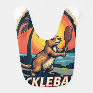 Capybara Pickleball Club Retro Sports Logo Vintage Baby Bib