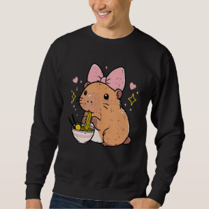 Capybara Pink Bow Eating Ramen Cute Capy Women Gir Sweatshirt
